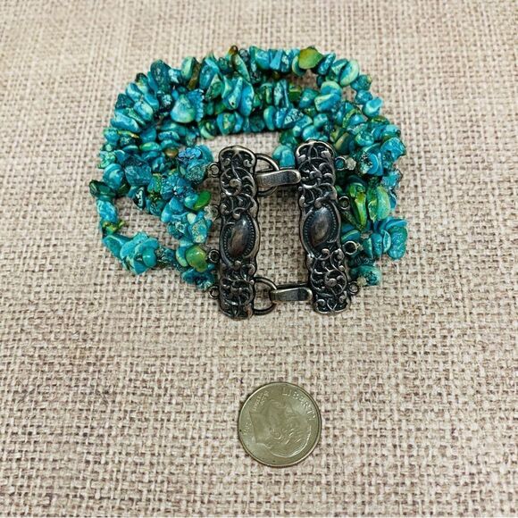Sterling Silver Multi Strand Turquoise Chip Bracelet - Picture 1 of 3